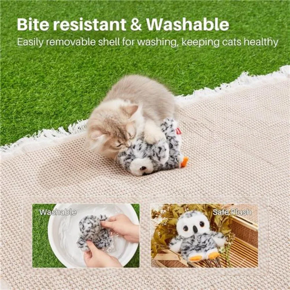 Flapping Owl Cat Toys (No Flying), Lifelike Bird Chirp, Rechargeable